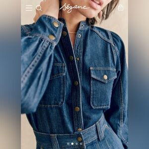 Claudita Shirt Blue Denim with Mandarin Collar Blouse puff sleeves